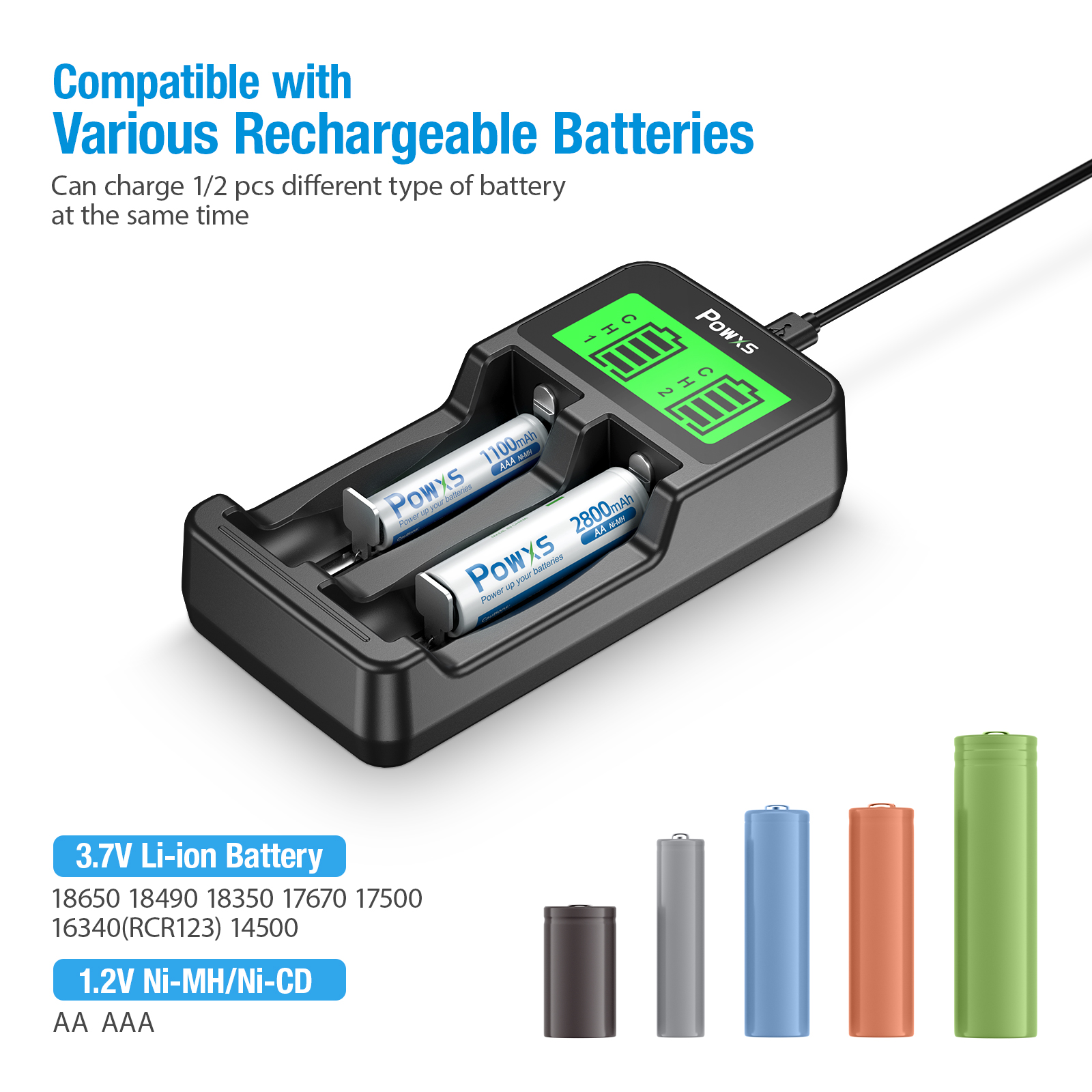 AUKSKY 18650 Chargeur de Batterie Universel Intelligent avec Écran LCD pour  Batteries NI-MH, NI-CD, AA, AAA, 14500, 18350, 21700, 26650, Li-ION  LiFePO4, RCR123A (4 Emplacements) : : High-Tech